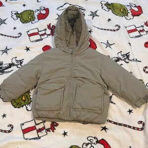 Zara Kids Hooded Puffer Jacket in Khaki